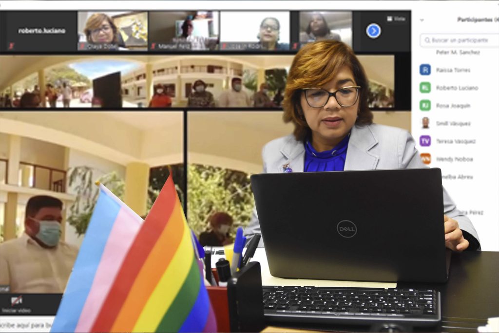 Olaya Dotel, viceministra de Cooperación Internacional del ministerio de Economía, Planificación y Desarrollo y Ordenadora Nacional de los Fondos Europeos para el Desarrollo, participa en la presentación virtual del proyecto “Prepárate Pedernales”.