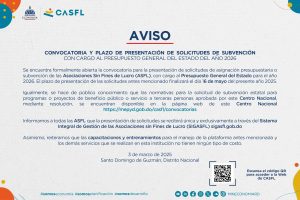 La presentación de solicitudes se recibirá única y exclusivamente a través del Sistema Integral de Gestión de las Asociaciones sin Fines de Lucro (SIGASFL) sigasfl.gob.do