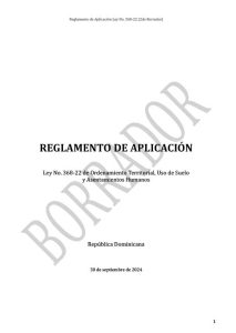 Reglamento de aplicación – Ley No.368-22 de ordenamiento Territorial, Uso de Suelo y Asentamiento Humanos